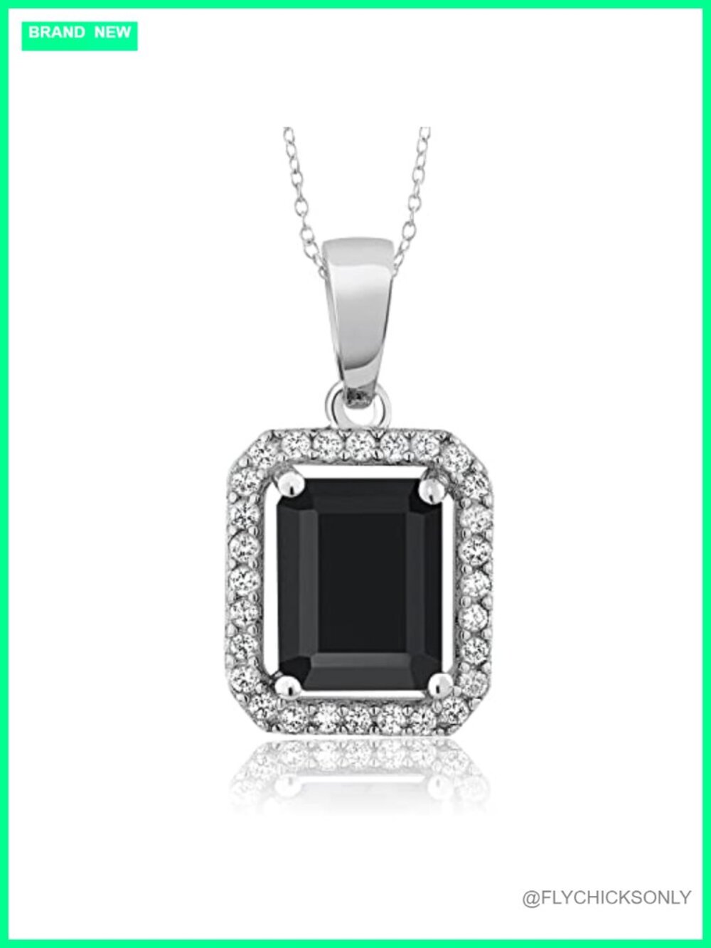 925 Sterling Silver Emerald Cut Birthstone Pendant Necklace 18 Inch Chain
